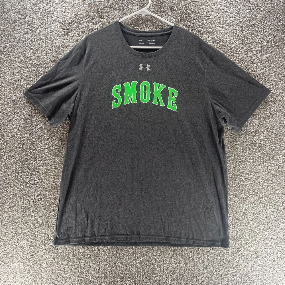 Under Armour Shirt‎ Adult Extra Large Gray Smoke Logo Loose Heat Gear Mens Gym